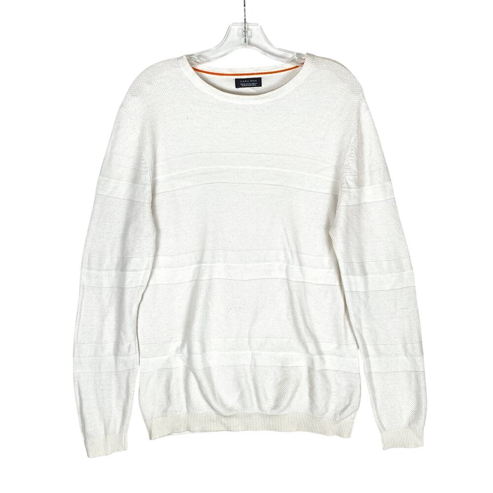 Zara Textured Sweater Mens XL Ivory Minimalist Preppy Quiet Luxury Capsule Y2K